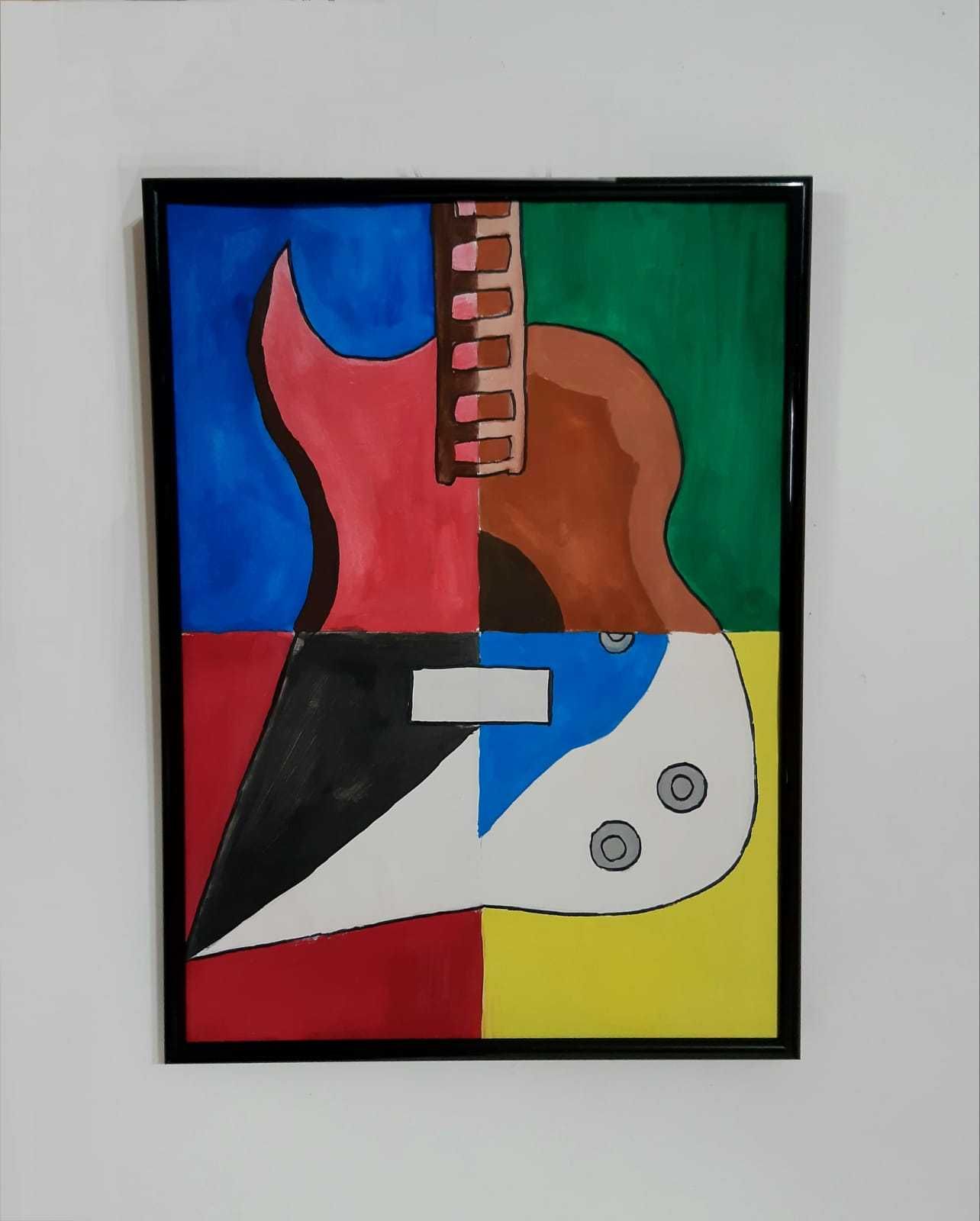 Decoratiune tablou pictura abstract colorat chitara electrica acustica