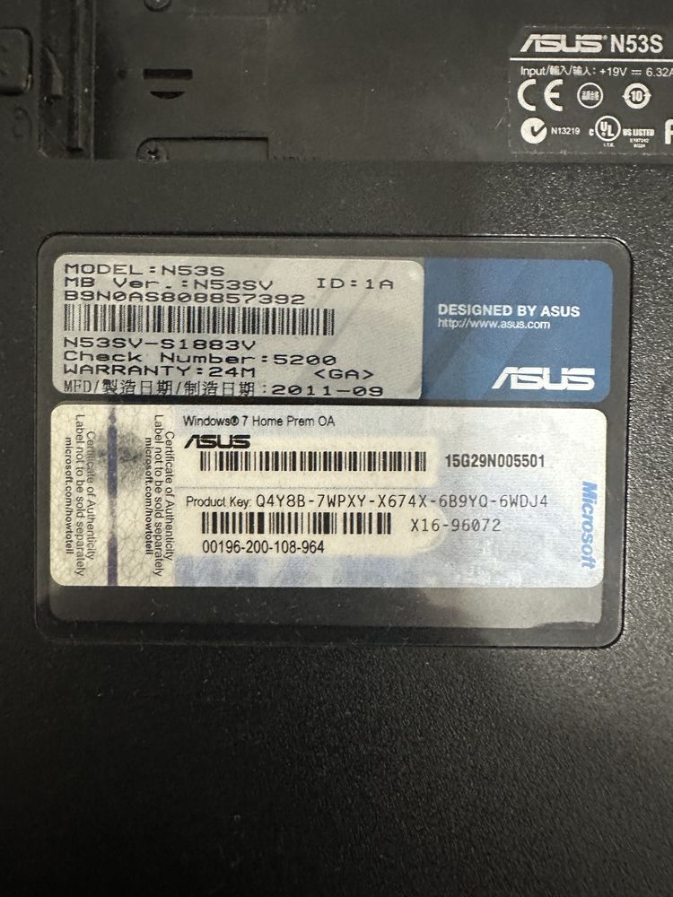 Dezmembrez laptop Asus N53S SN/SV- preturi mici,problema placa de baza