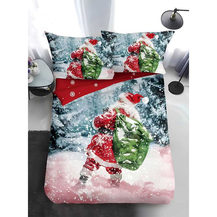 Двулицево коледно спално бельо за приста (Реално изображение), 4 части