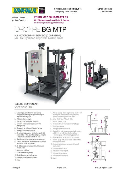 Grup pompare conf. EN12845 PEM 50-160N-174 ERS + J15