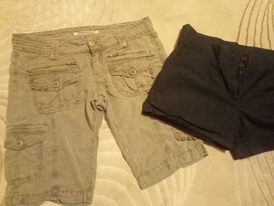 Pulover tricotat gri , fusta denim oliv - mărime 40, pantaloni scurti