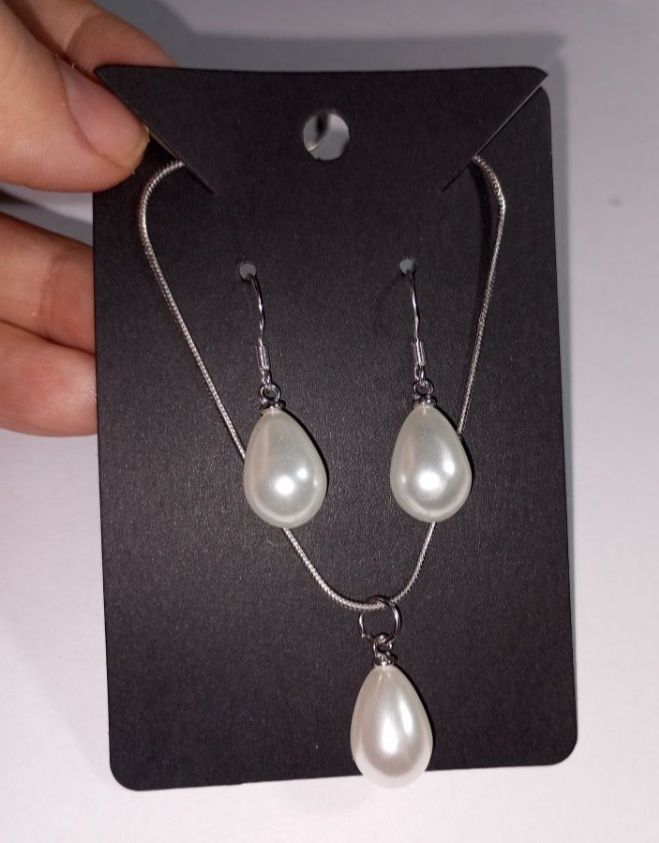 Set cercei și colier argint 925 cu perle