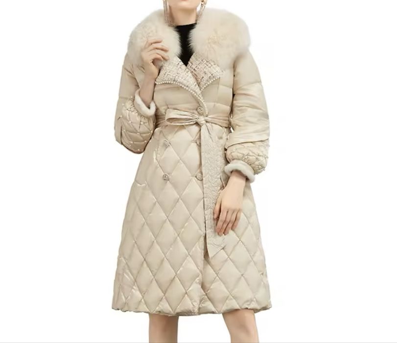 Palton puf gasca si guler blana vulpe S NOU