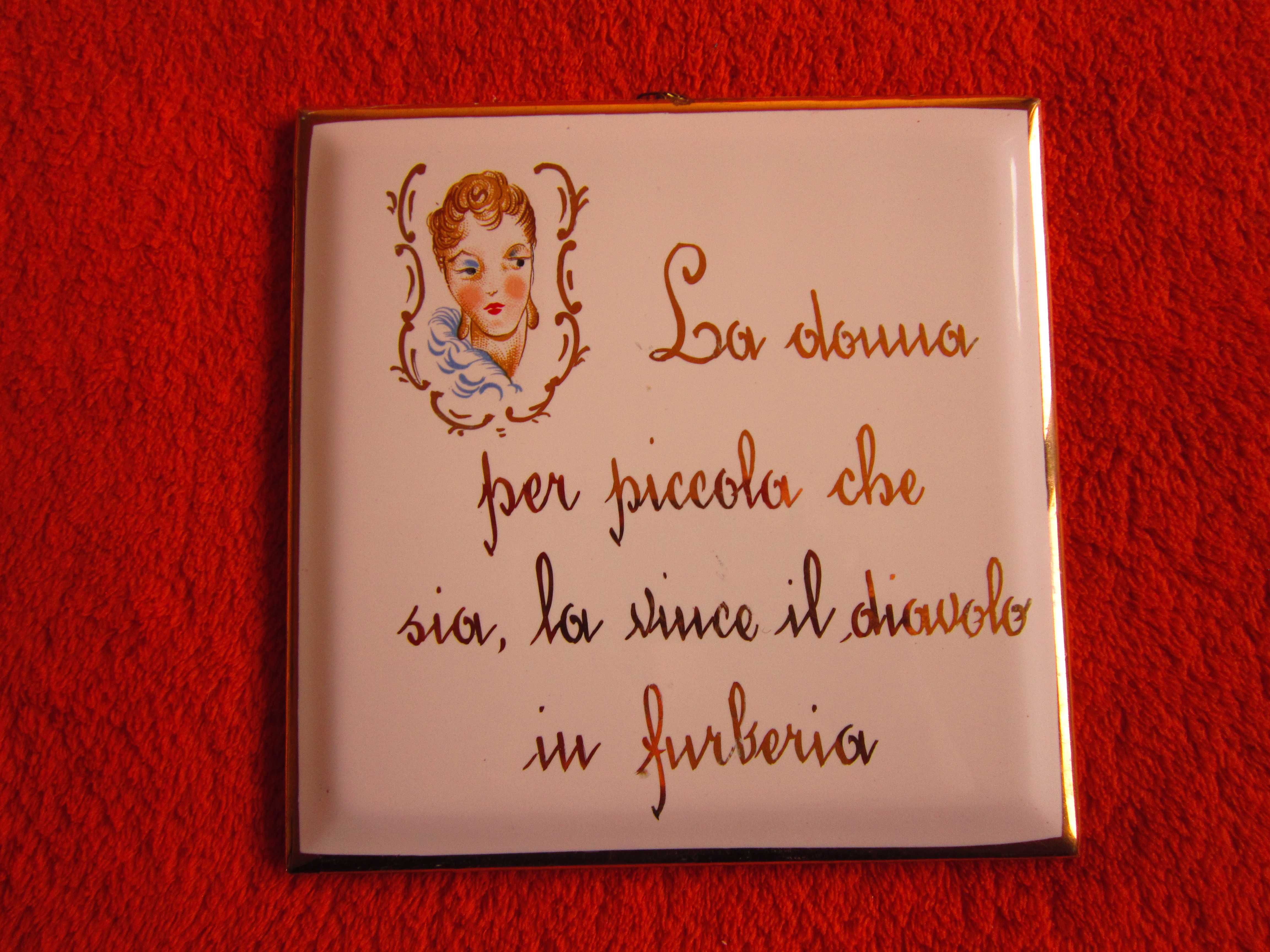 cadou rar placa ceramica proverb"La donna.. pictata cu aur Italia 1954