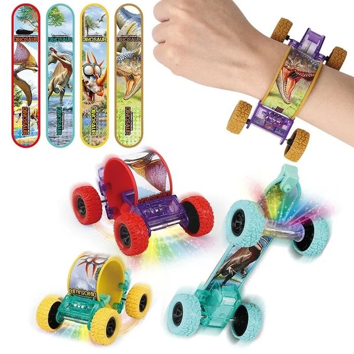 Skateboard purtabil Dino Transformer cu lumini. Din jucărie în brățară