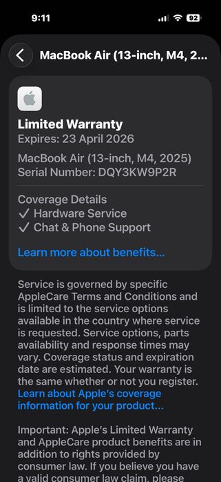 MacBook Air 13" M4 Chip 10-CPU, 8-GPU, 16RAM, 256SSD ГАРАНЦИЯ 23.4.26г