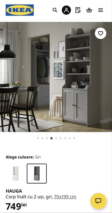 Biblioteca HAUGA corp inalt 2 usi gri 70x199 cm