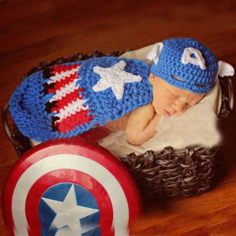 Costum bebelusi crosetat politist/aviator/captain america sedinte foto