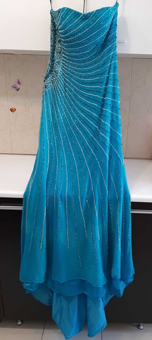 Rochie pentru  ocazii speciale, turcoaz,margele cusute manual
