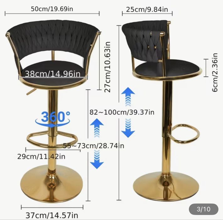 Set 2 scaune rotative de bar catifea neagra sau crem