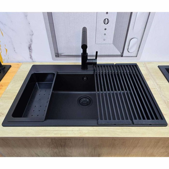 Chiuveta bucatarie granit Time 130 neagra cu baterie Shell Plus Black