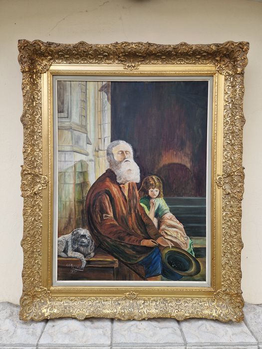 Уникална антикварна белгийска маслена картина на платно