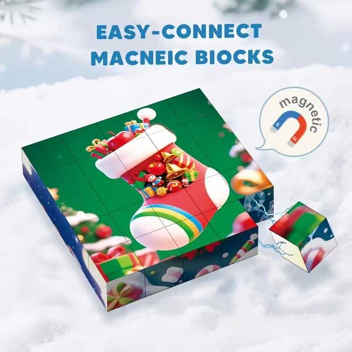Коледен магнитен пъзел, 25 кубчета
