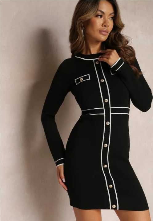 Rochie neagra cu nasturi decor aurii