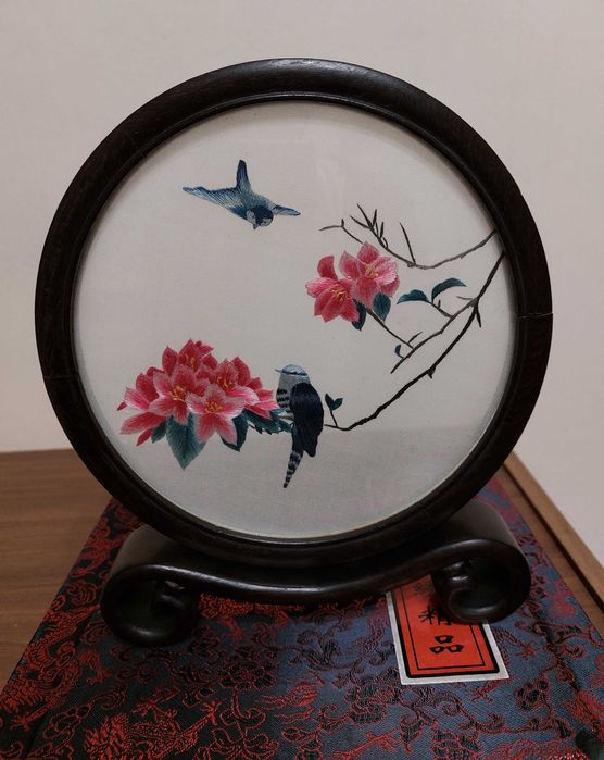 Настольное панно Птицы, двухсторонняя вышивка шёлк. Китай