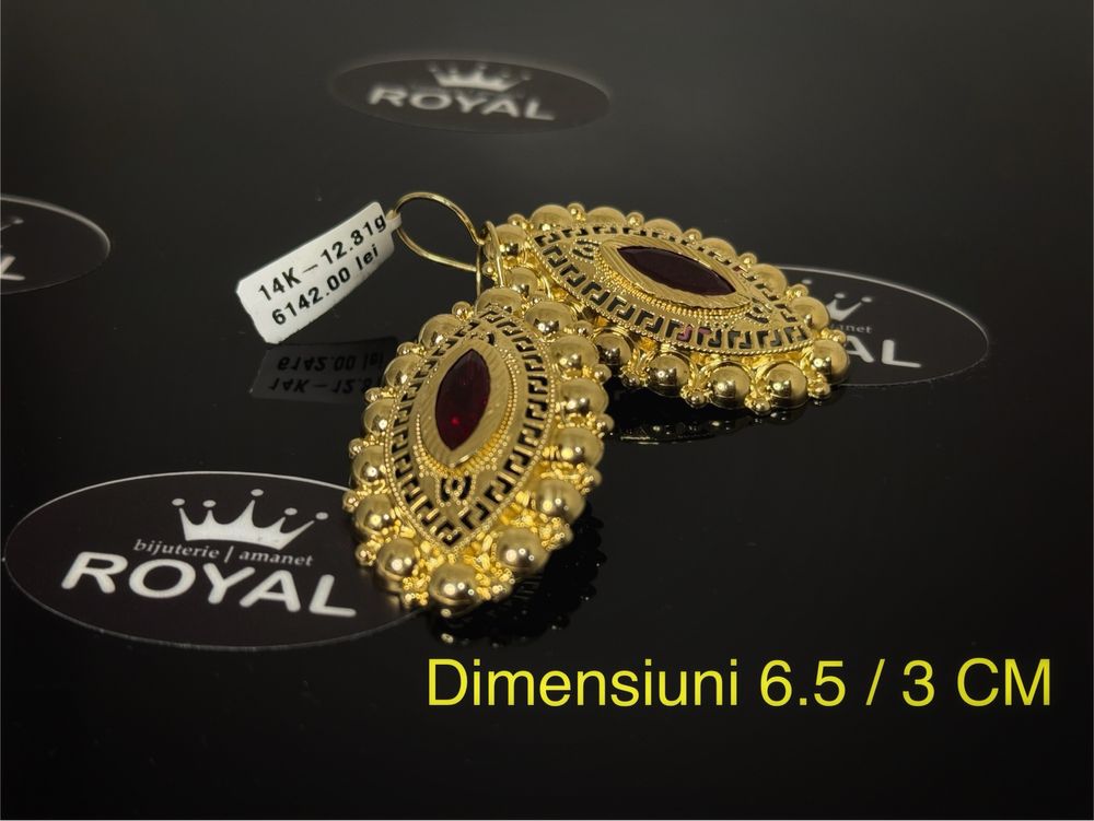 Bijuteria ROYAL : Cercei AUR 14K NOU cu Safir / 12.31 GR