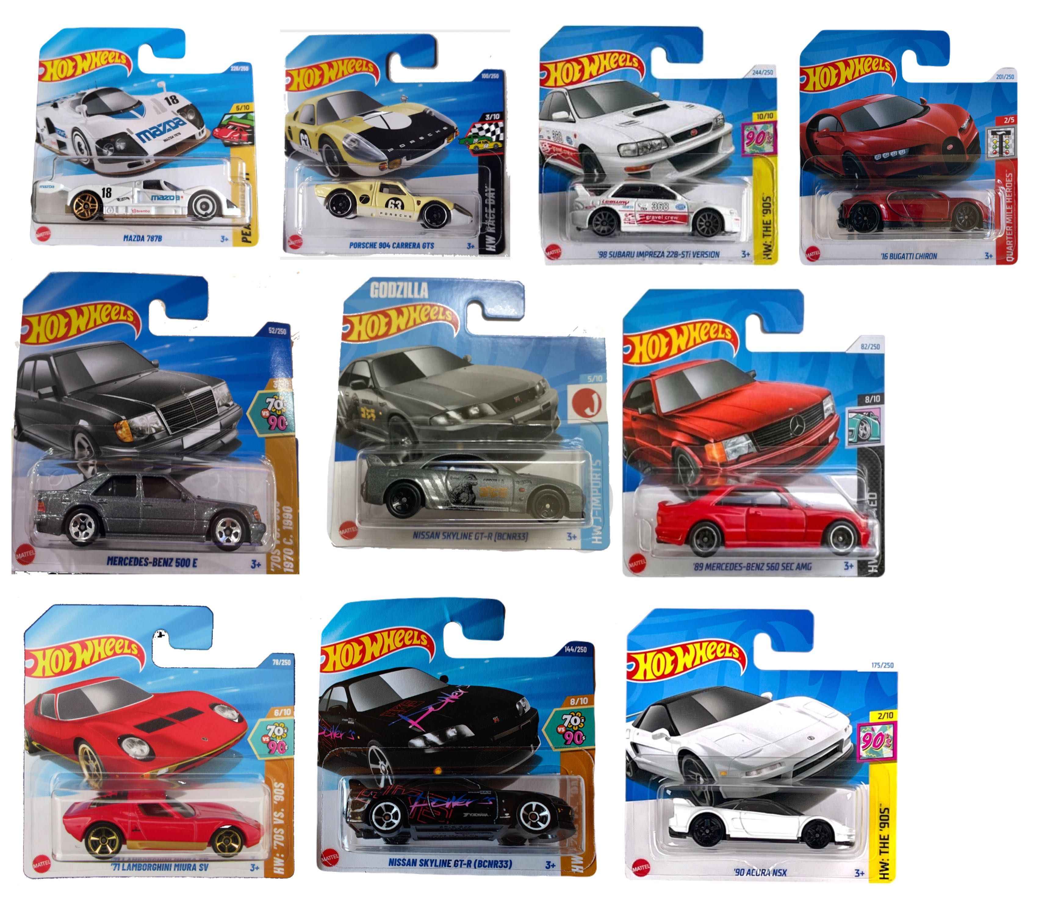 Hot Wheels. Mercedes, Nissan Skyline, Porsche, Honda/acura. Bugatti.