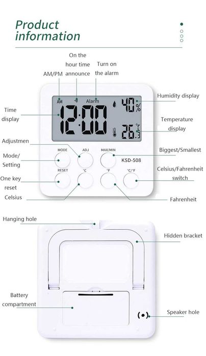 Стаен термометър,Вътрешен хигрометър, влагомер, цифров монитор