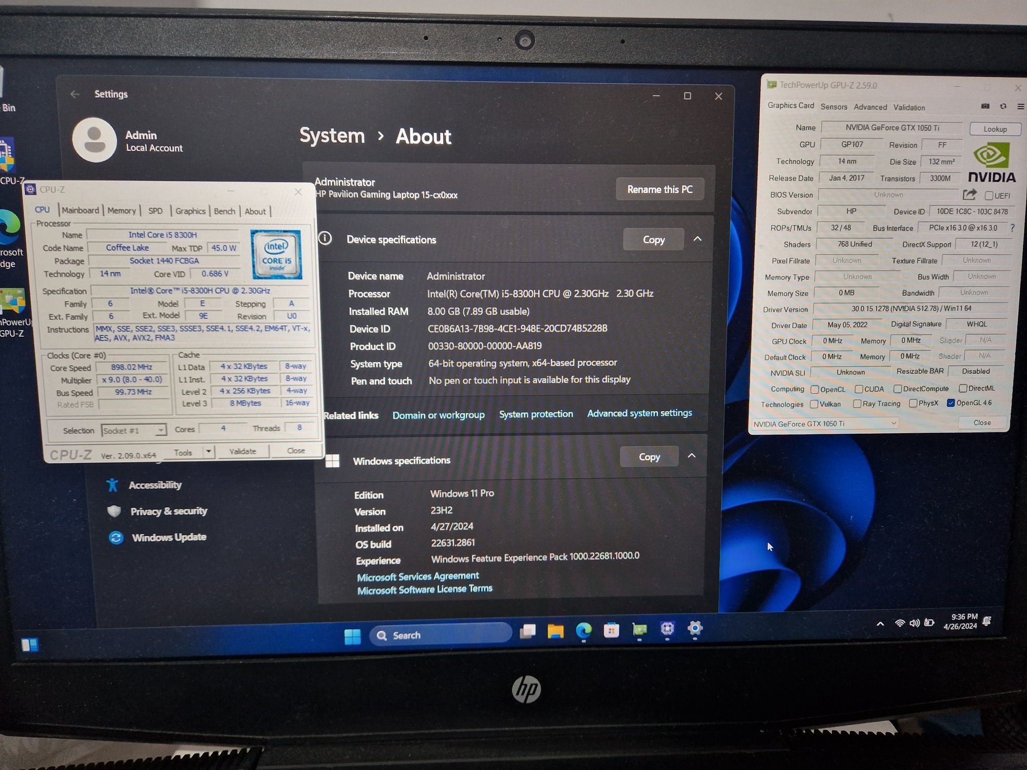 Vand Laptop HP Pavilion i5 8300h si gtx1050ti