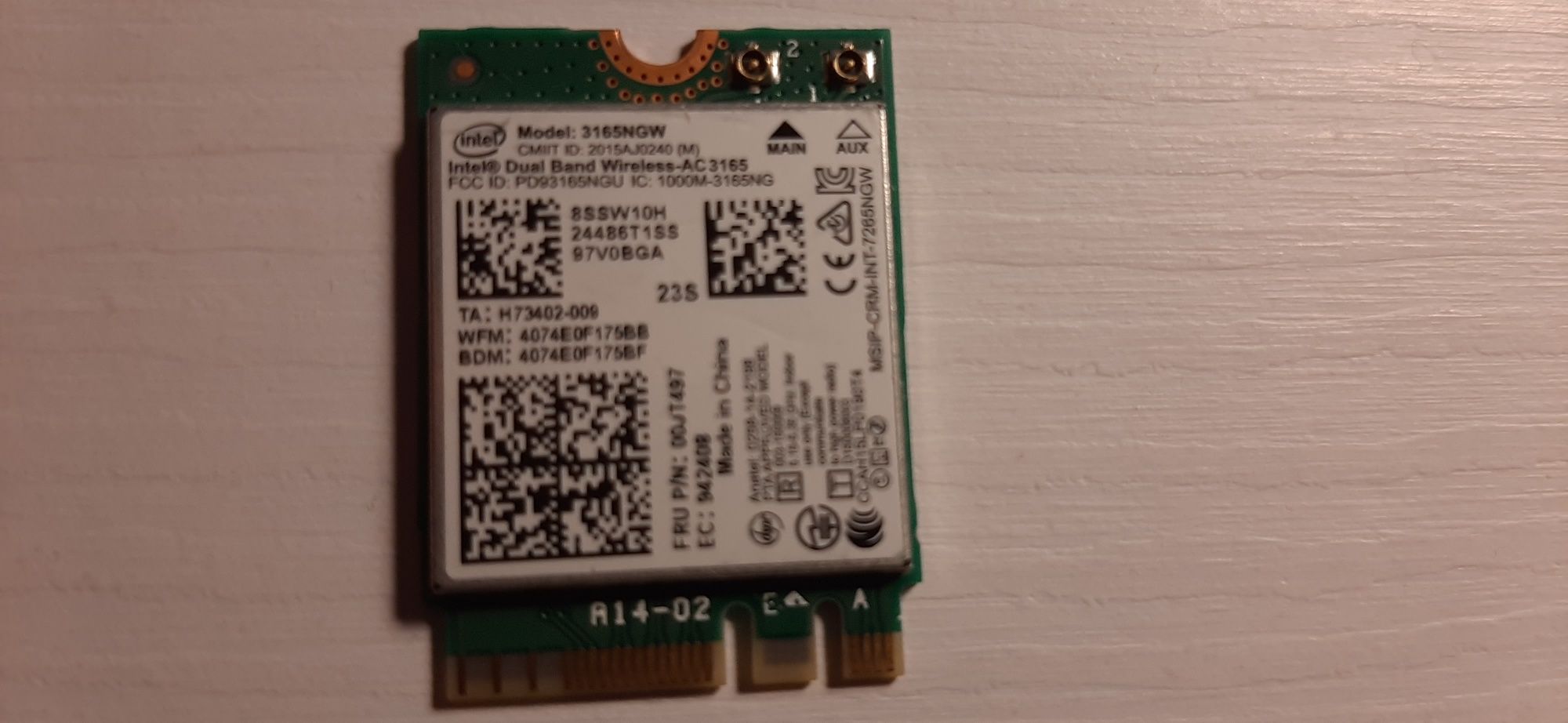 Placa de retea, Intel, Dual Band Wireless-AC 3165 NGW WLAN/Wi-Fi