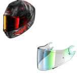 Комплект Каска SHARK SPARTAN RS SHAYTAN BLACK/RED-Зелен иридиум визьор