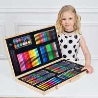 Детски комплект за рисуване в дървен куфар - 180 части