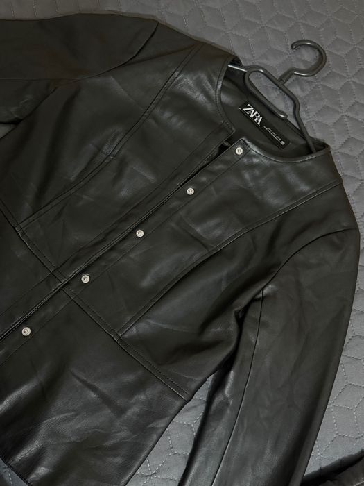 Дамско късо черно кожено яке ZARA