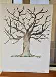 Tablou copac pictat manual, pentru guestbook cu frunze / activitati