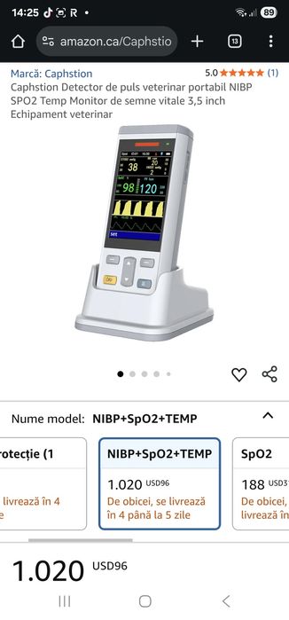 Detector puls veterinar portabil NIBP+SPO2+Temp, Monitor semne vitale