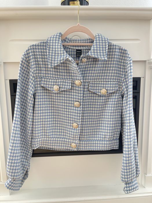 Sacou carouri albastru cu alb