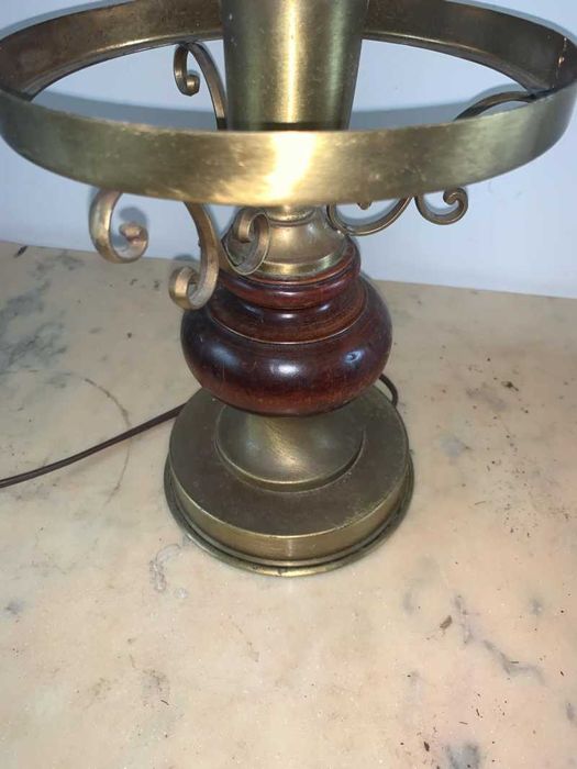 Veiaza lampa din alama bronz lemn abajur sticla