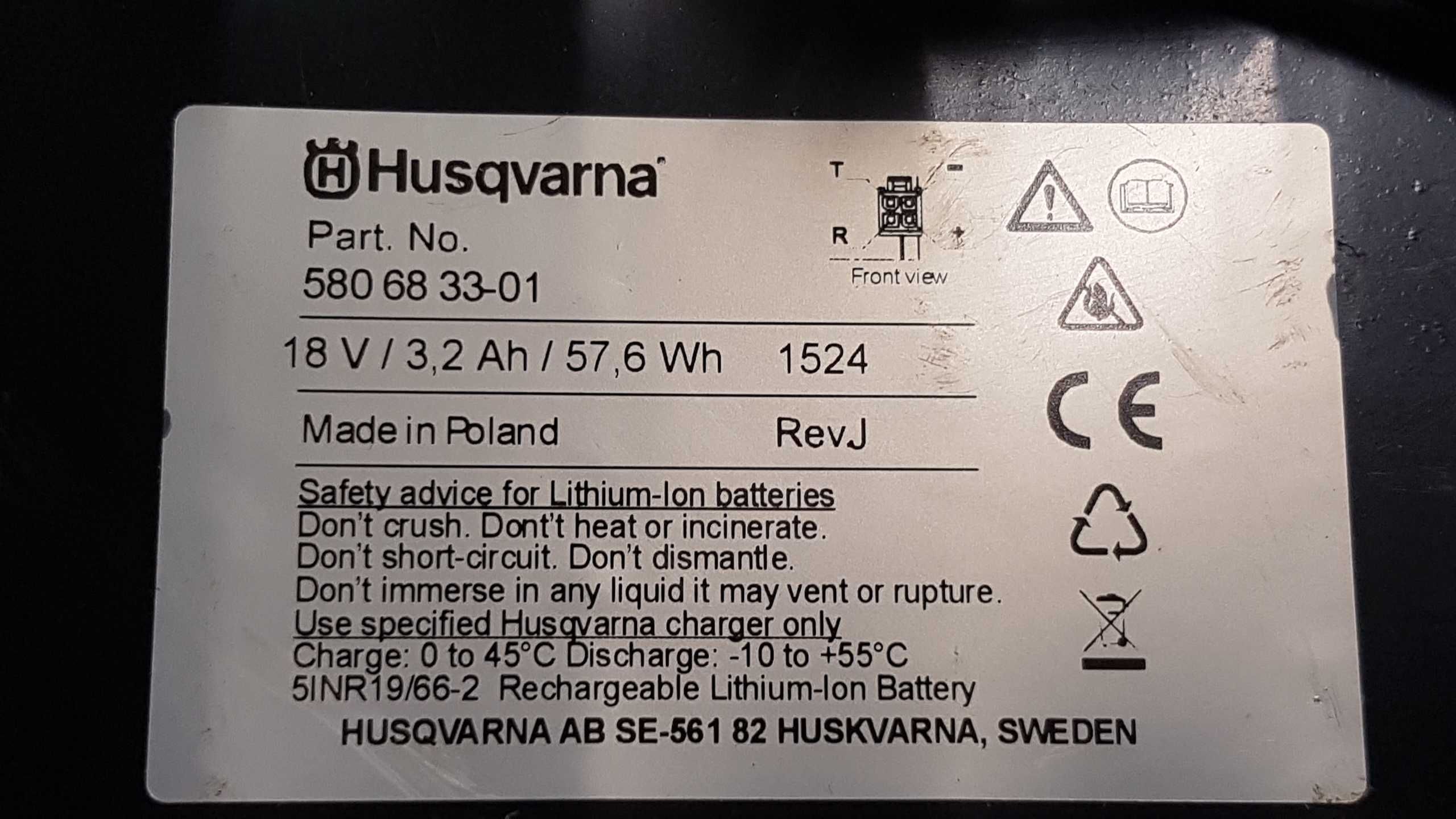 Baterie Husqvarna,LI-ION Battery 5806833-01,LI-ION Battery 5S1P BM
