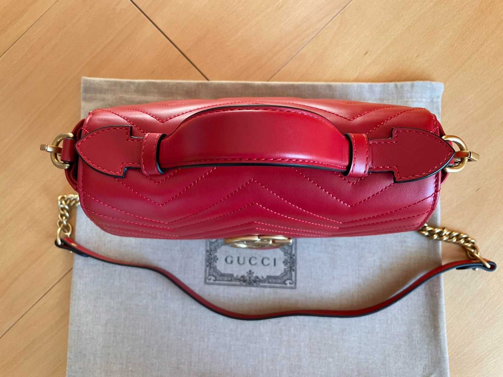 Geantă Gucci Originală Top Handler GG Logo Marmont Red Piele Gucci