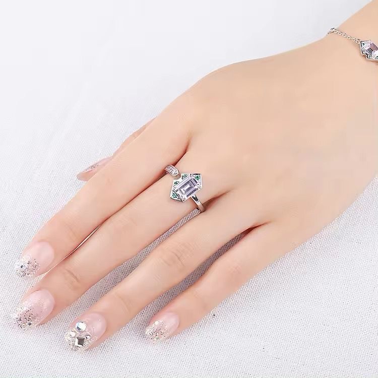 Inel Luxury 2.8ct Pink Stone Emerald Cut, Argint 925 placat aur 18k