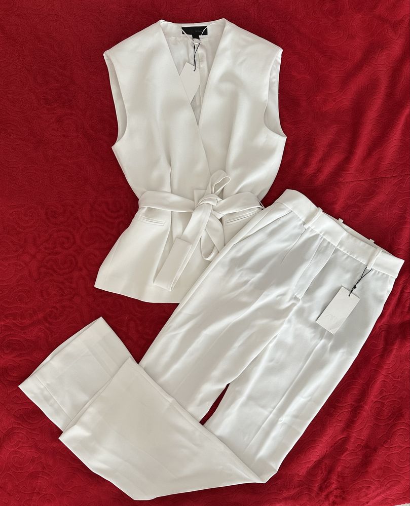 Zara бял костюм/сет елек и панталон ХЛ размер Зара