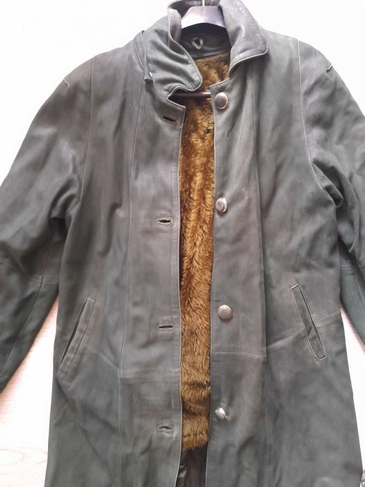 Зелено палто естествена кожа