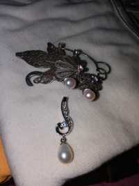 Perle cu argint cercei și pandant