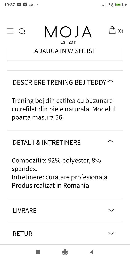 Trening dama Teddy bej Moja concept