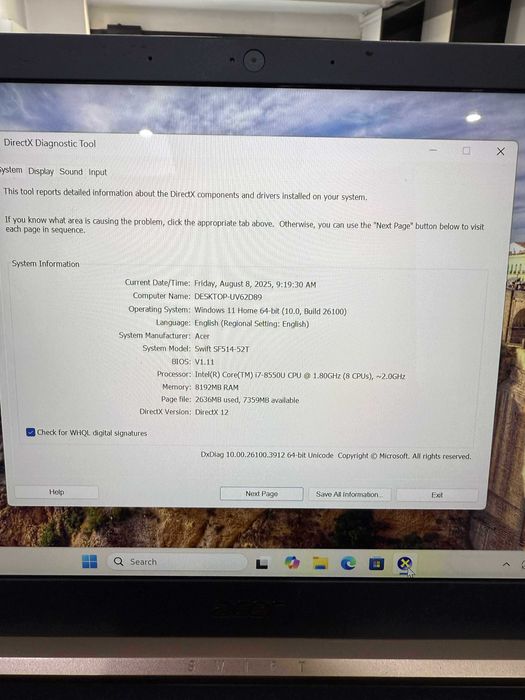 Laptop Acer Swift SF514-52T i7-8550U 8GB 512SSD