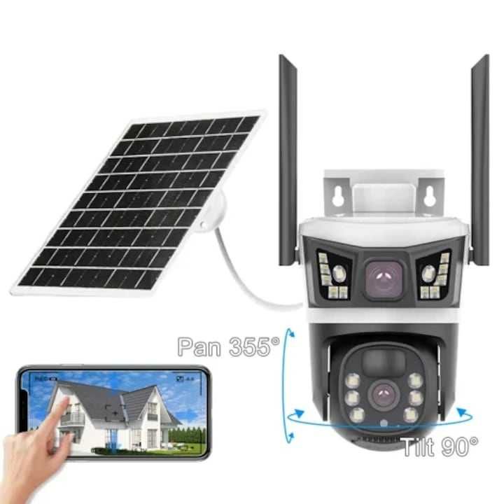 Двойна Безжична соларна камера V380 Pro, Full HD, WiFi  4G SIM карта