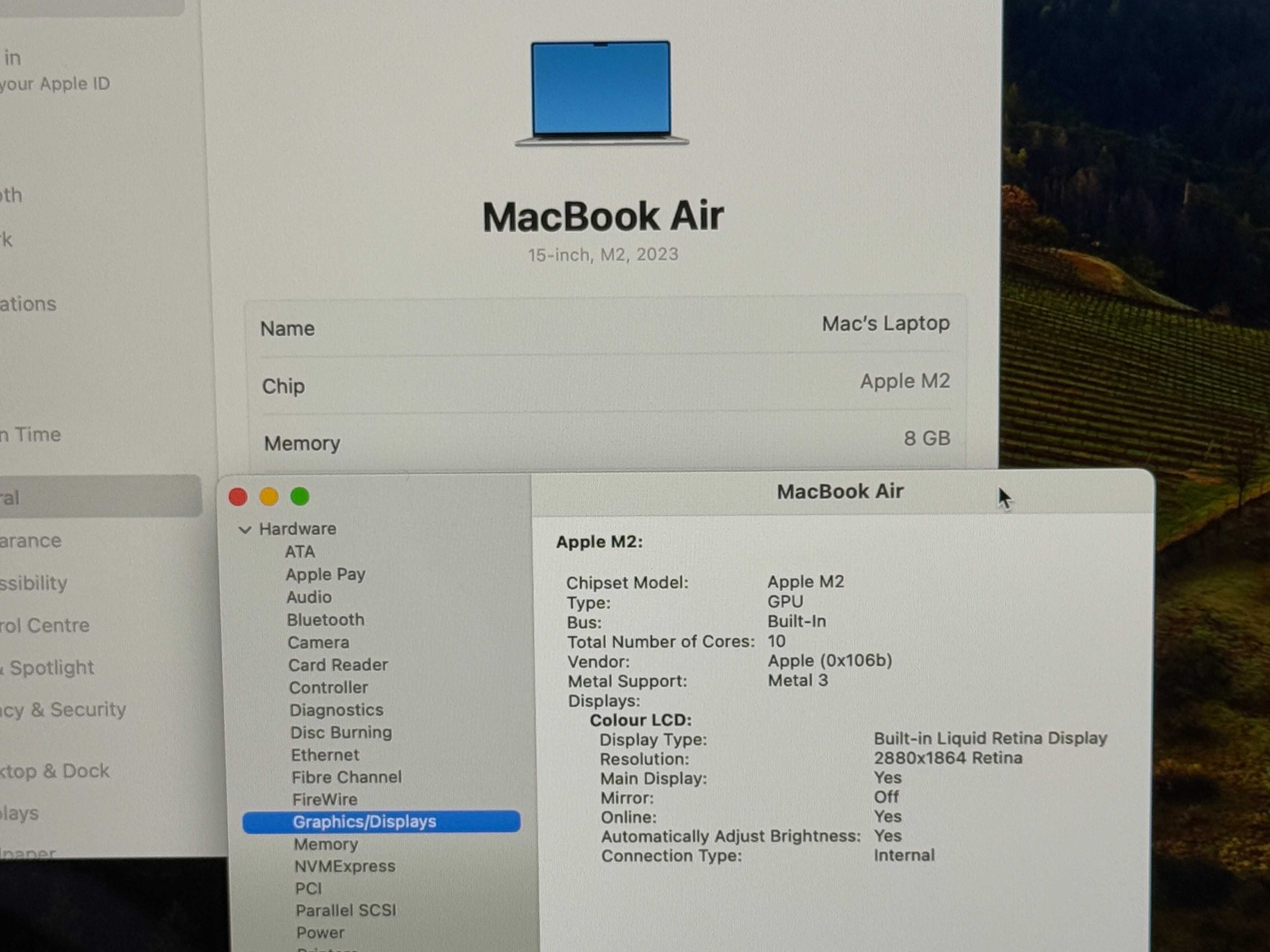 MacBook Air 15 M2`8 CPU/10 GPU/8GB RAM/256GB SSD/Гаранция/Бат 100%-33ц