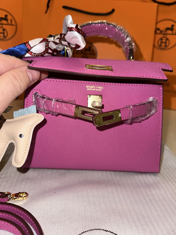 Geanta Hermes Kelly 19cm Fuchsia/Piele naturala/Punga/Cutie Hermes