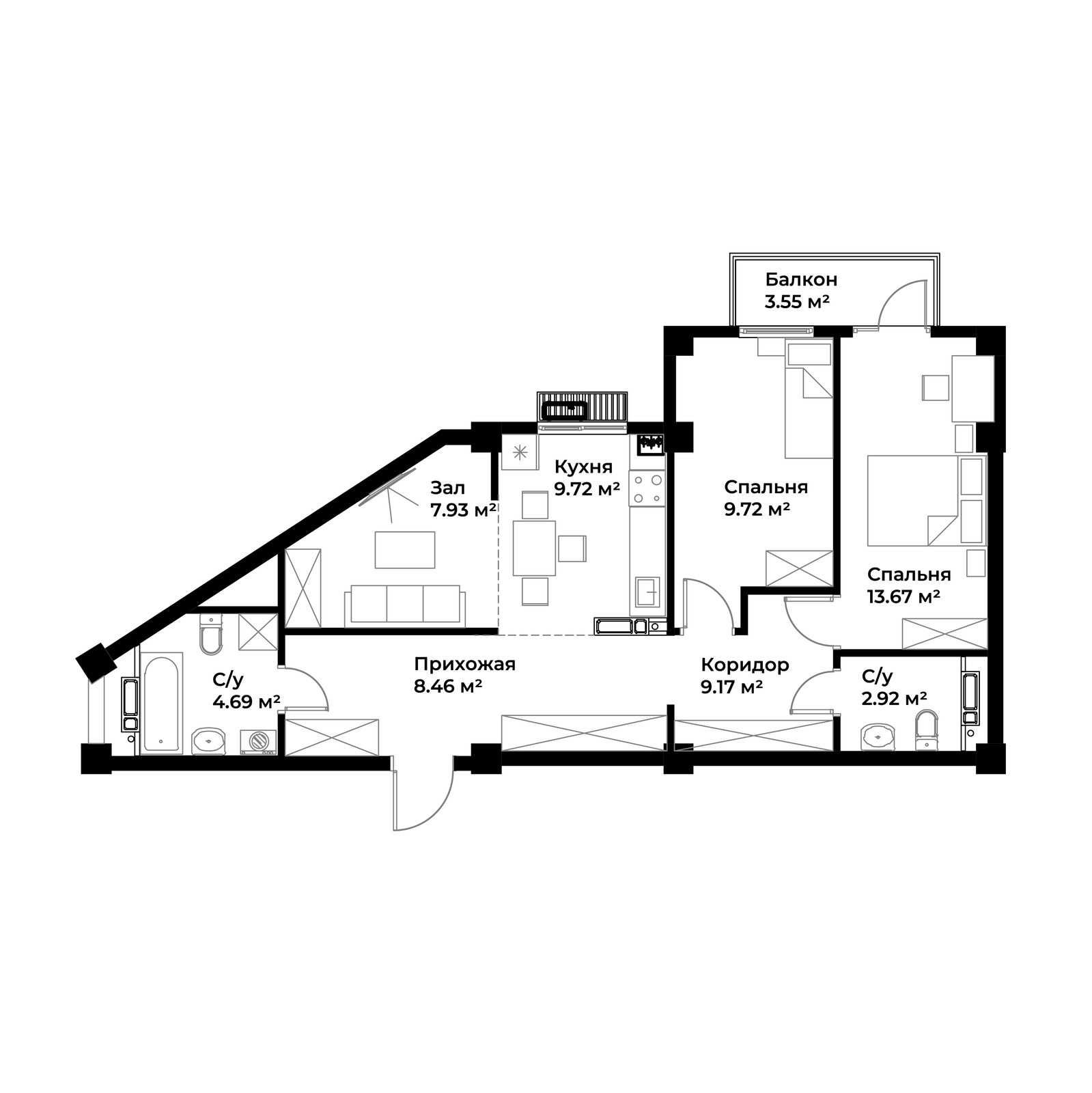 2-xonali xonadonlar | 2-комн. квартиры ЖК Assalom Jomiy - Golden House