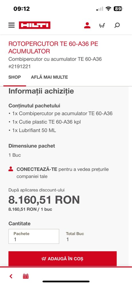 Rotopercutor Hillti TE 60-A36 Nou in geanta originala