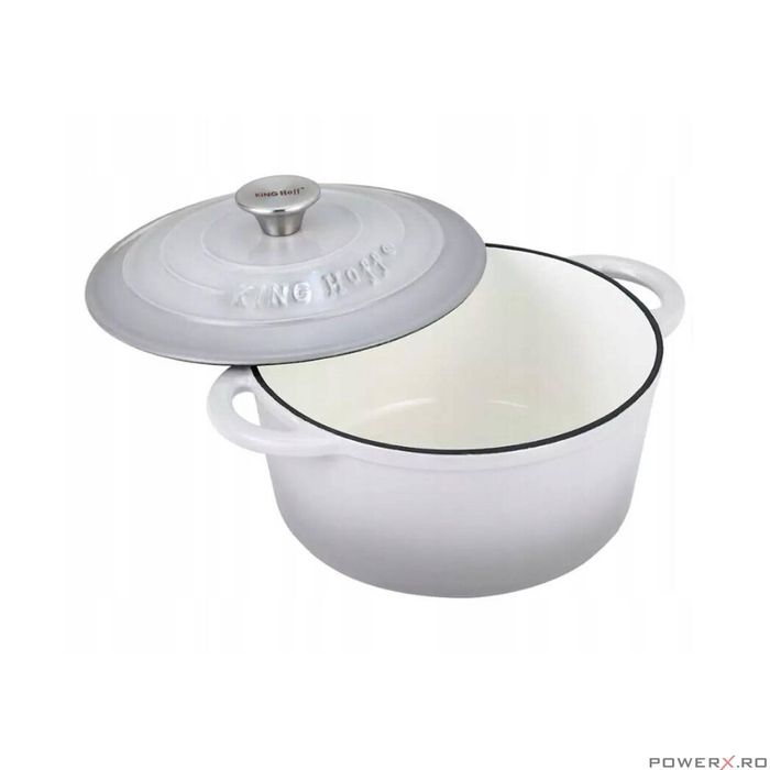 Oala din fonta emailata 2.4 litri, 21cm, cratita cu capac, gri,