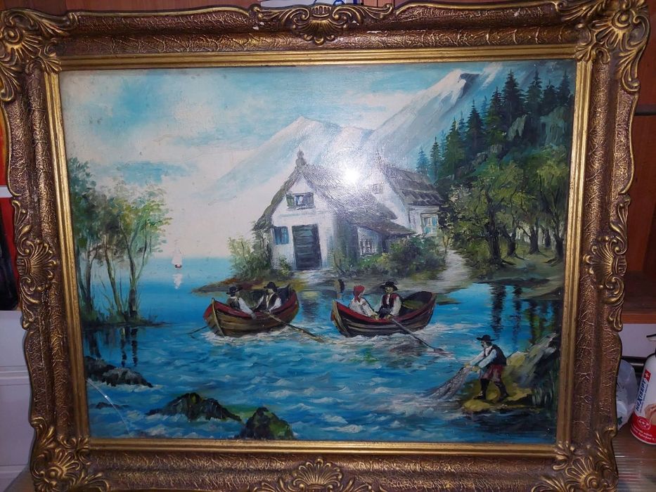 Pictură ulei pe panza, rama superba cu geam.