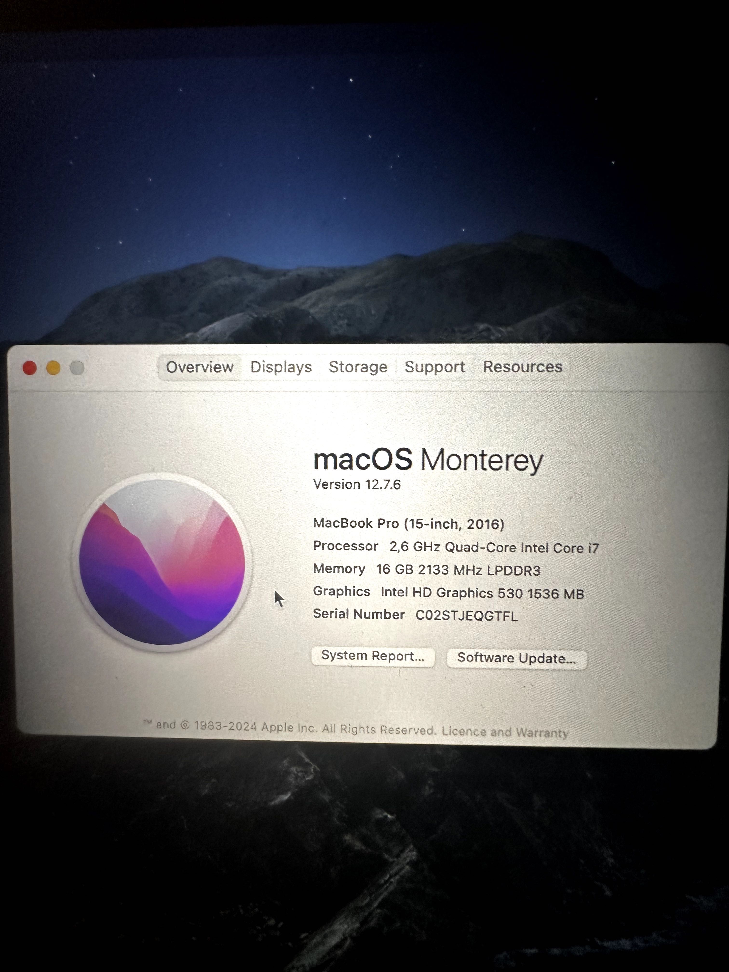  Apple MacBook Pro 15-inch 2016 TouchBar 16GBRAM/256GB/SSD/Space Gray