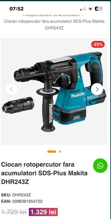 Vând rotopercutor Makita DHR 243Z NOU in cutie