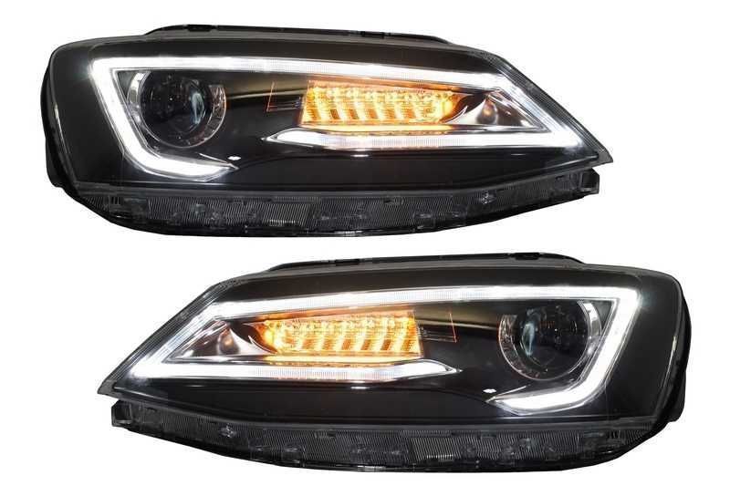 Faruri Jetta Mk6 cu Lupe LED DRL 11-17 Semnal LED Dinamic Secvential