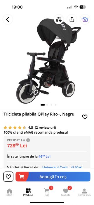 Tricicleta Qplay Rito+ neagra